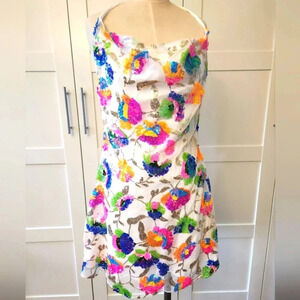 Hello Molly White Mini Dress with Multicolor Sequin Floral Embroidery